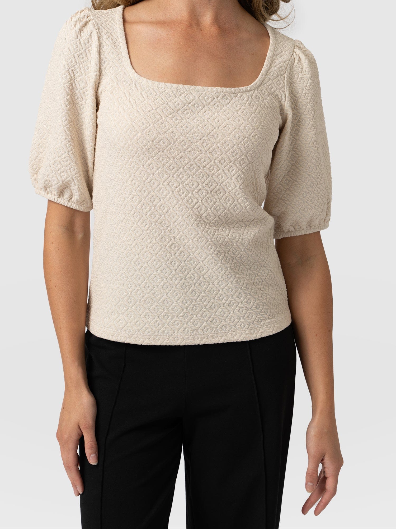 Olivia Puff Sleeve Tee - Beige